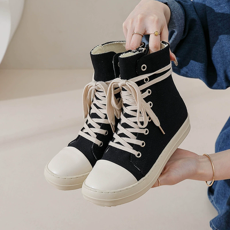 Весенне-летние женские парусиновые сапоги со средней посадкой, новые женские туфли с высоким берцем