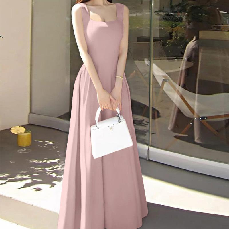 Sweet and Elegant Square-Neck Sleeveless Vest Dress, New Summer French Hepburn Style, Waist-Cinching Slimming A-Line Dress Sweet and Elegant Square-Neck Sleeveless Vest Dress, New Summer French Hepburn Style, Waist-Cinching Slimming A-Line Dress