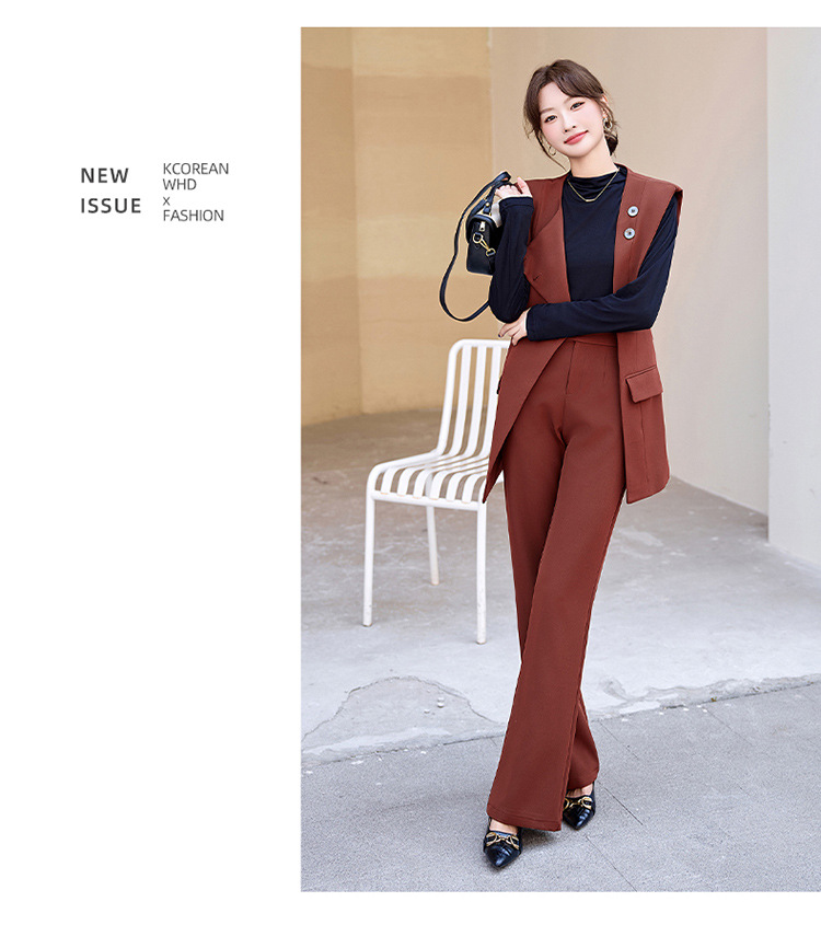 GraceChic Damen-Anzug, modisch und elegant, Herbst, neues figurformendes Blazer-T-Shirt, gerade Hose, dreiteiliges Westen-Set_voghion.com