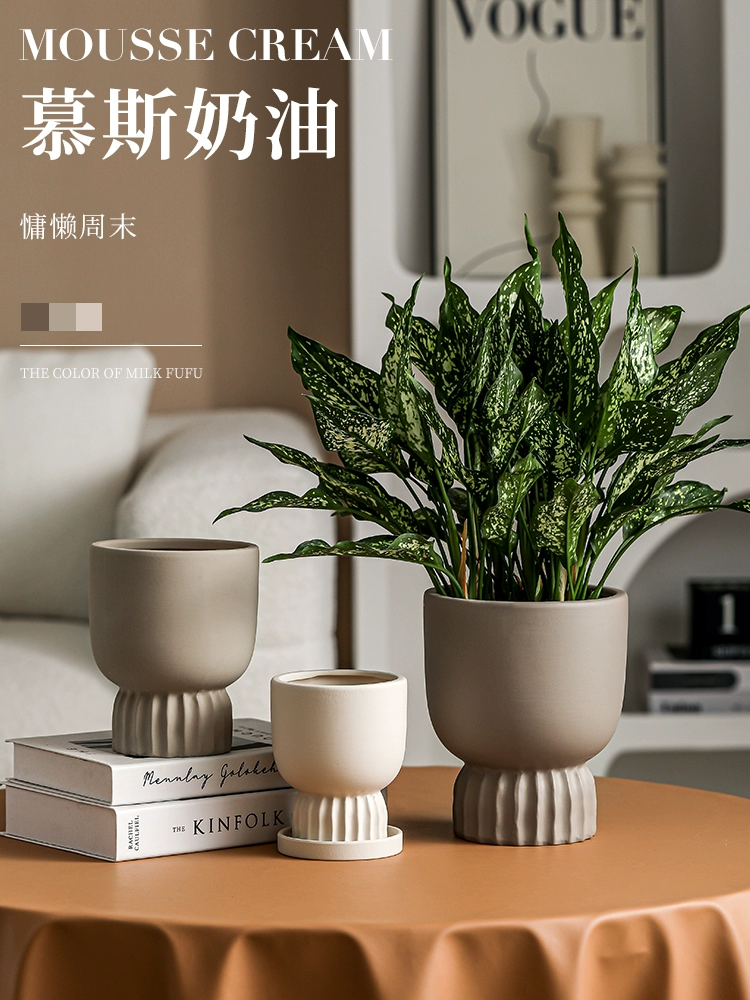 Глиняная глина минималистская орхидея дышащая сочная керамика цветочный горшок креативный большой калибр зеленая посадка в горшке столешница с поддоном балкон