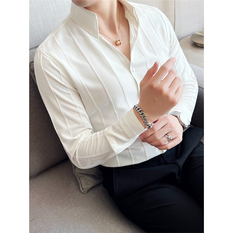 Italian Naples Shirt Men's Long-sleeved High-end Sense Men's Top French Large V-neck Striped Shirt