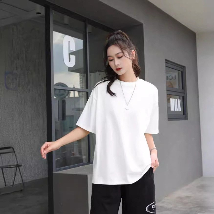 Cotton T-shirt for men and women for work with a round collar