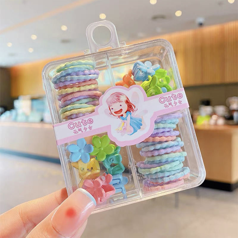 Anillo de pelo para niños horquilla en caja anillo de toalla de pulgar elástico alto clip de pelo de conejo cuerda de pelo de niña accesorios para el cabello traje al por mayor