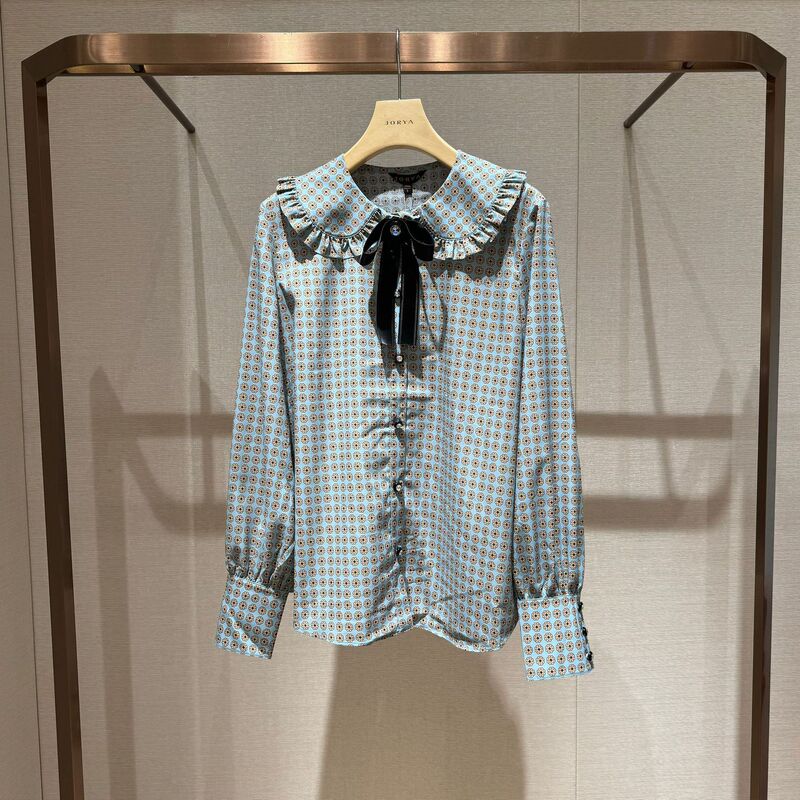 2024 Autumn Long Sleeve Doll Collar Mulberry Silk Bow Single Breasted Shirt Top Women Q145703B 2024 Autumn Long Sleeve Doll Collar Mulberry Silk Bow Single Breasted Shirt Top Women Q145703B