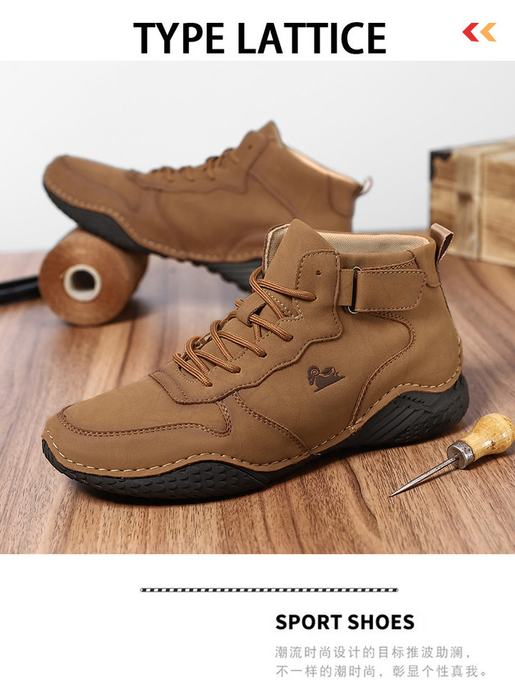 Giày bốt Martin nam cổ cao da lộn, đế bằng chống trượt, phong cách thường ngày — 55079 kaki, 55079 màu nâu, 55079 màu xám, 55079 màu đen chi tiết 3