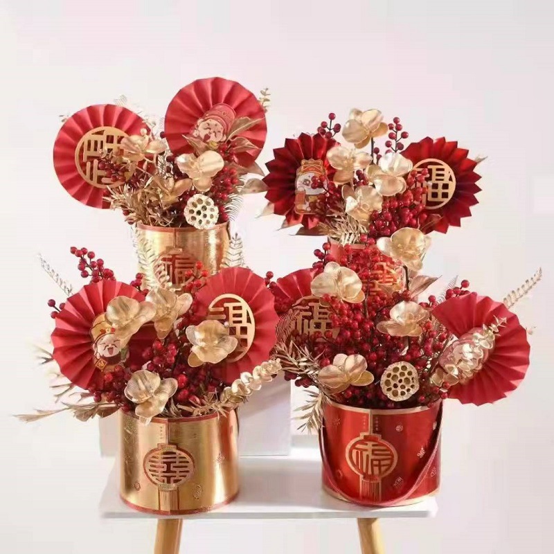 年宵花福桶福喜临门抱抱桶手提伴手礼礼盒冬青装饰厂家批发喜庆