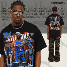 2025跨境谢伊Shai球星水洗做旧短袖t恤欧美重磅小领口男女纯棉潮