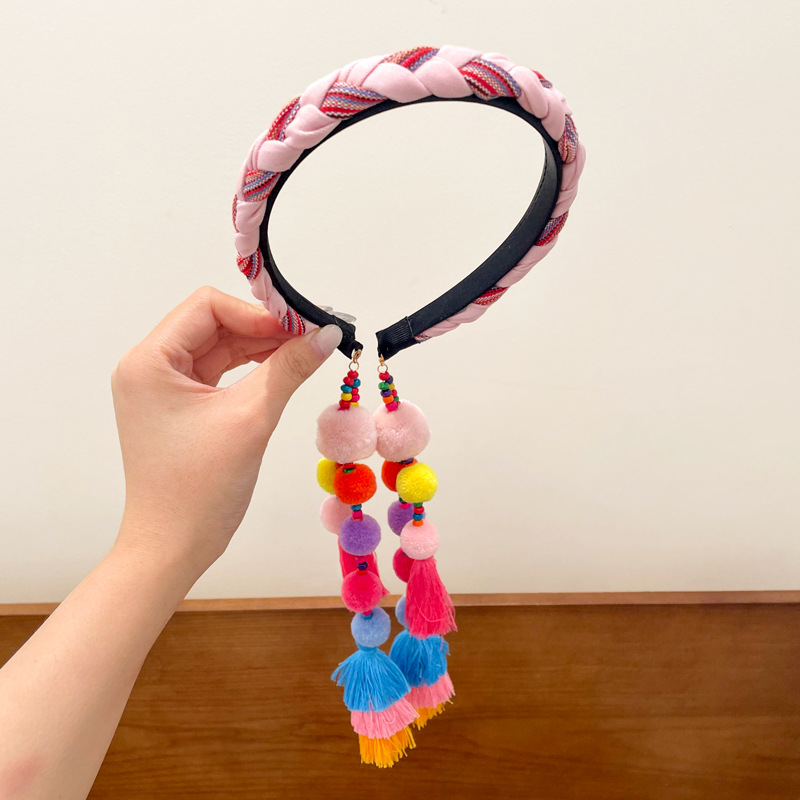 Fuchsia headband with pigtail