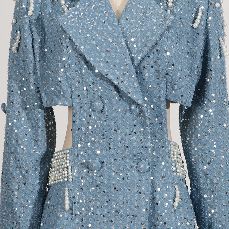 Women's Clothing Elegant Women's Dress With Pearl Embellishments & High Waist Design - Fashionable Long Sleeve A-Line Mini Dress For Summer​_voghion.com