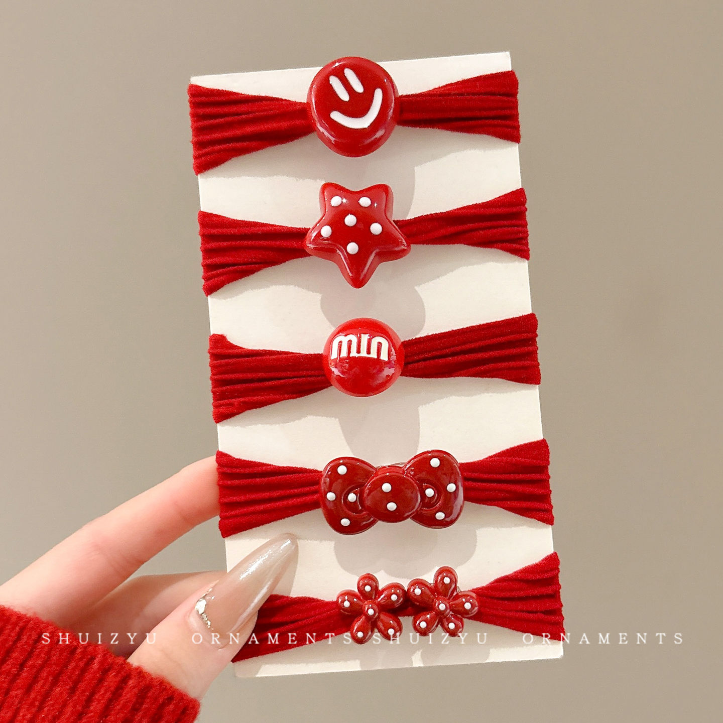 Año Nuevo cuerda de cabeza de bolas rojas temperamento correa de goma de mujer de alta elasticidad anillo de cabello duradero de niñas red nuevo toque de cabeza