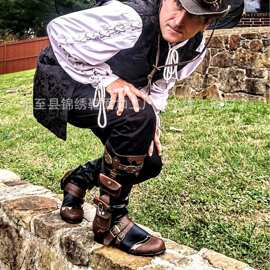 跨境外贸亚马逊希音中世纪朋克复古高筒靴男式骑士靴骑马角色扮演