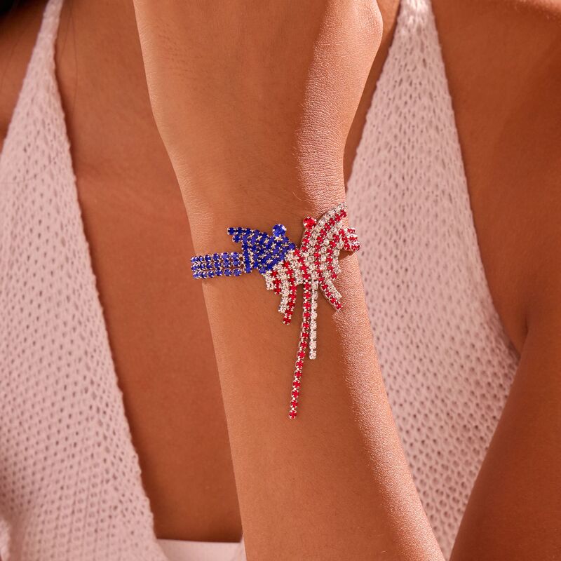 European and American Cross-Border New Fashion Full Diamond Butterfly Tassel Bracelet Colorful Diamond American Flag Bracelet Personalized Exaggerated Hand Jewelry