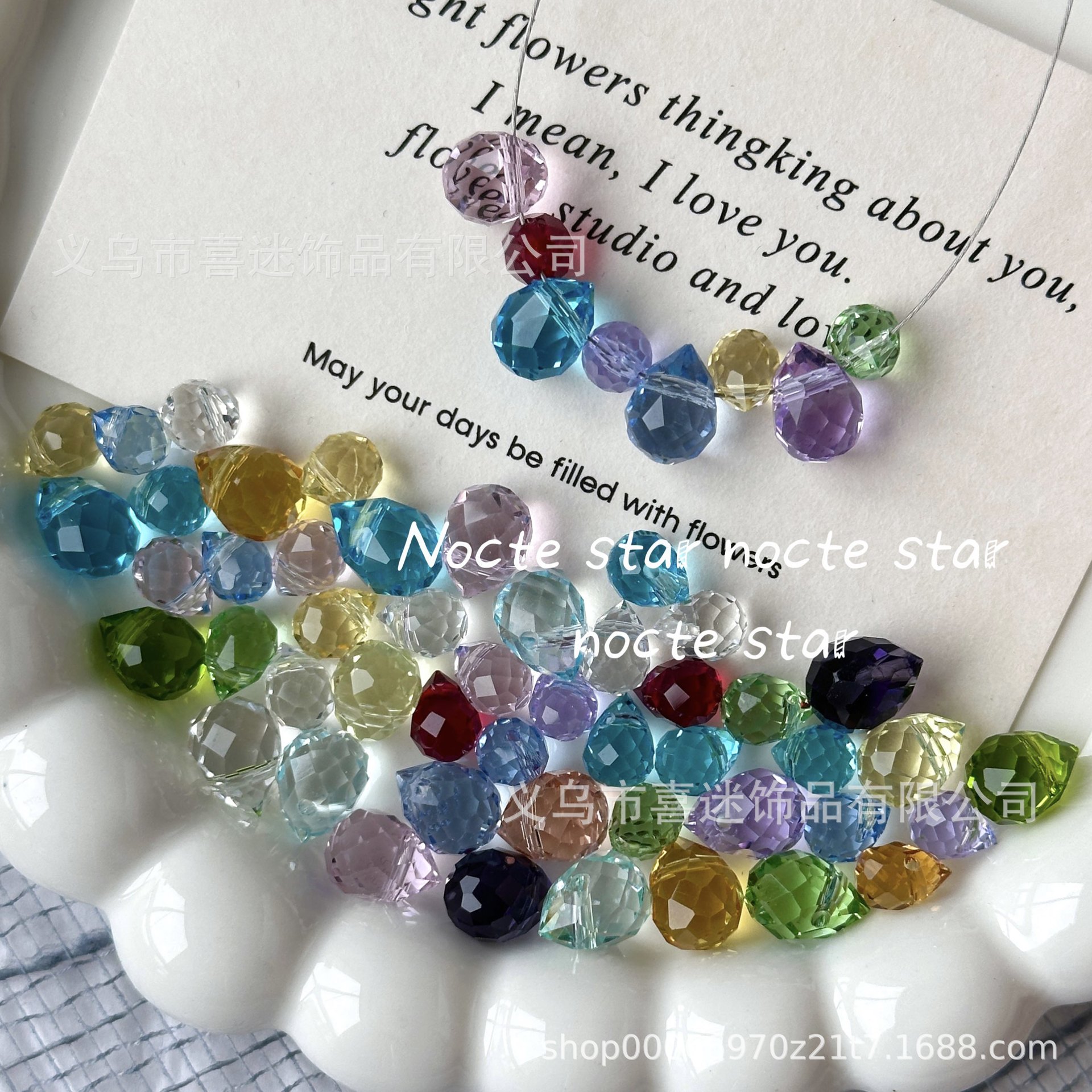 6 / 8 mm Corte de color transparente gota de agua DIY collar de pulsera de pulsera de pulsera de pulsera de perlas hechas a mano collar de joyería de cadena de teléfono móvil material de accesorios