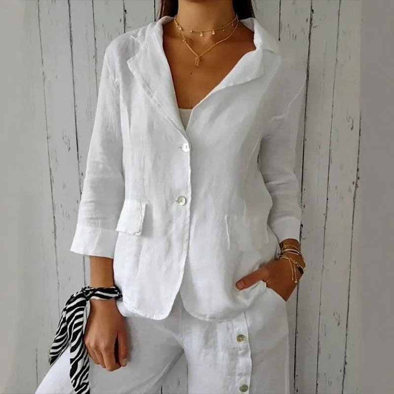 European and American Cross-Border Popular Amazon Autumn and Winter Cotton and Linen Shawl Collar Plain Fashion Casual Tops and Jackets Loose Lining