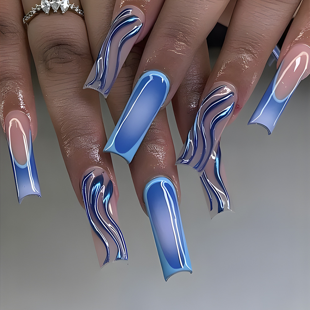 Pipa de agua larga tridimensional 3D, piezas de uñas para uñas, uñas a rayas, parches para uñas, uñas calientes transfronterizas