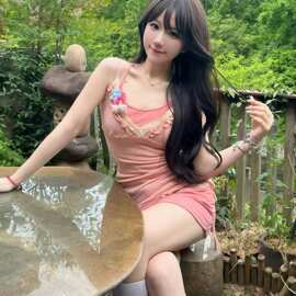 【原版面料两件套】体花朵蕾丝v领吊带连衣裙女夏季纯欲辣妹