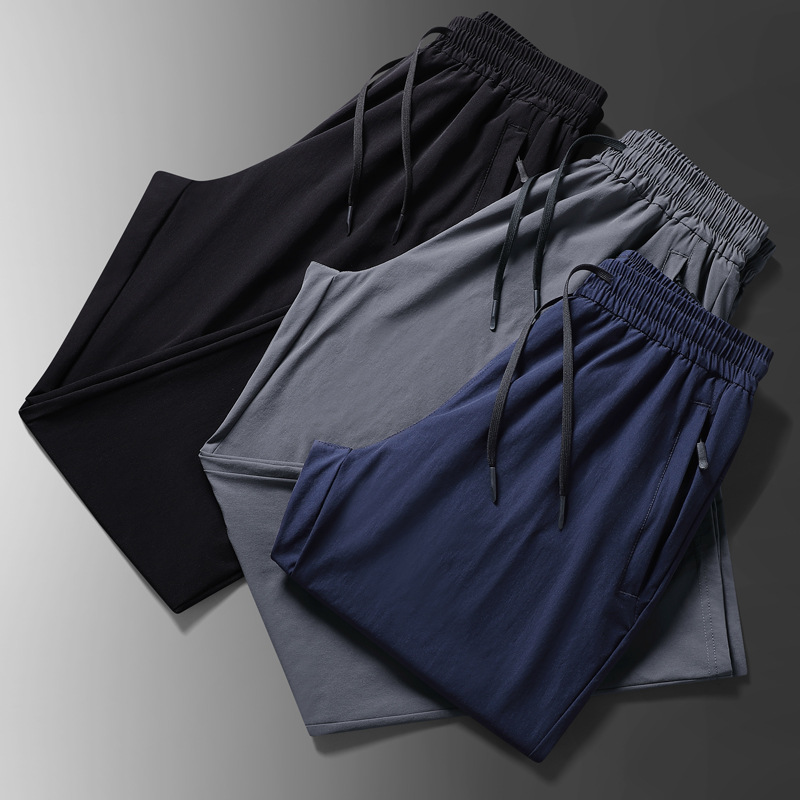 Pantalones de seda de hielo para hombres de verano delgados aumentando el tamaño suelto aire acondicionado pantalones de secado rápido pantalones deportivos casuales para hombres