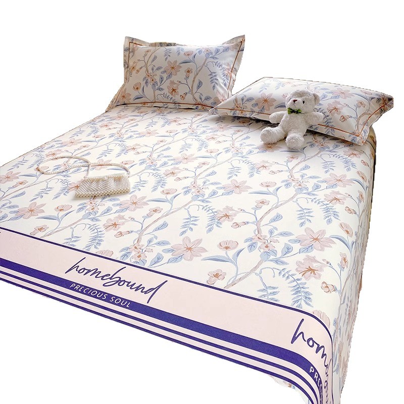 Juego de Sábanas de Algodón Grueso de Tacto Fresco, 100% Algodón Puro, Sábana Ajustable Individual, Juego de Tres Piezas, Cubrecama de Verano Clase A