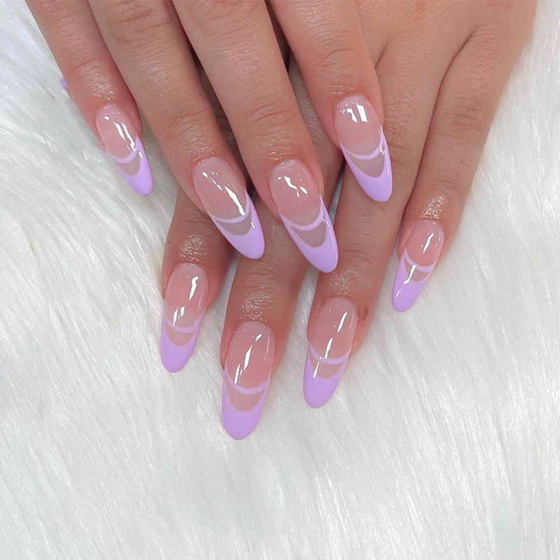 Cross-border Direct Supply Lilac Simple Double French Style Nail Art Finished Fake Nail Nail Patch Nail Patch Removable Cross-border Direct Supply Lilac Simple Double French Style Nail Art Finished Fake Nail Nail Patch Nail Patch Removable