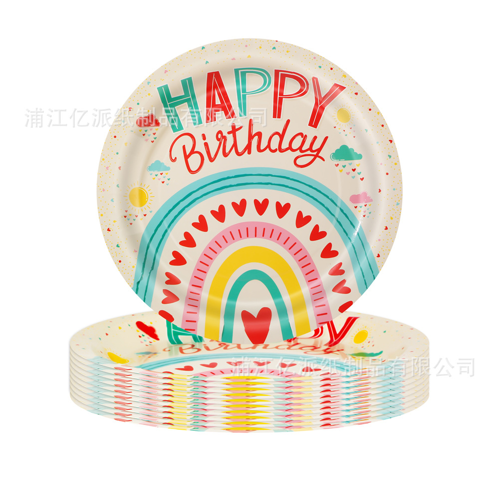 fiesta bohemia arco iris fiesta de cumpleaños decoración platos tazas de papel toallas cubiertos