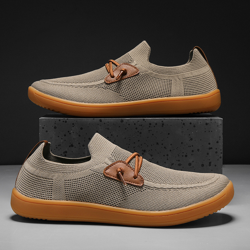 Cross-Border 50-Yard Wide-Toe Barefoot Shoes for Men, Slip-On Sneakers, 49-Foot Wide-Foot Fat Breathable Fly-Knit Casual Shoes