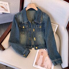 复古正肩牛仔外套女春秋款2025新款爆款早秋小个子休闲短款牛仔服