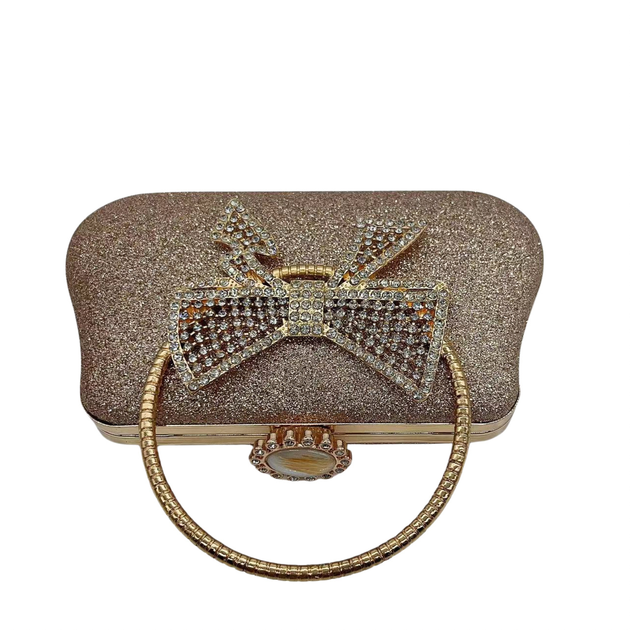 Túi clutch nữ dự tiệc da đơn giản tay cầm nơ — Màu đen, Màu bạc, Màu vàng nhạt, Màu Sâm panh chi tiết 3