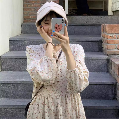 Japanese-style floral dress for women, loose fit, 2024 spring new arrival, student long-sleeved French-style skirt, pastoral style, large swing dress