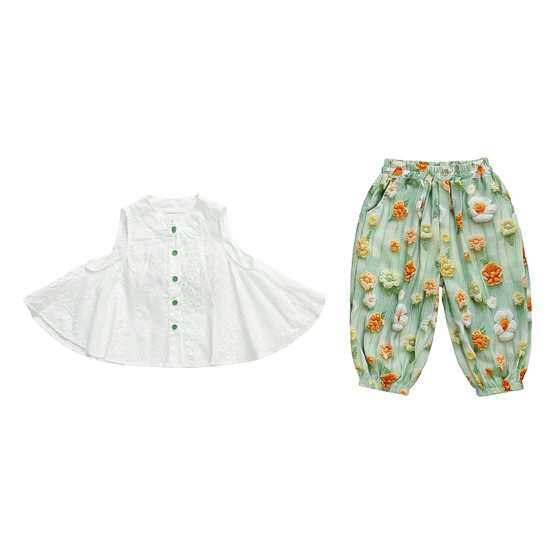 Three dimensional vest, summer set, small summer clothing, flowered