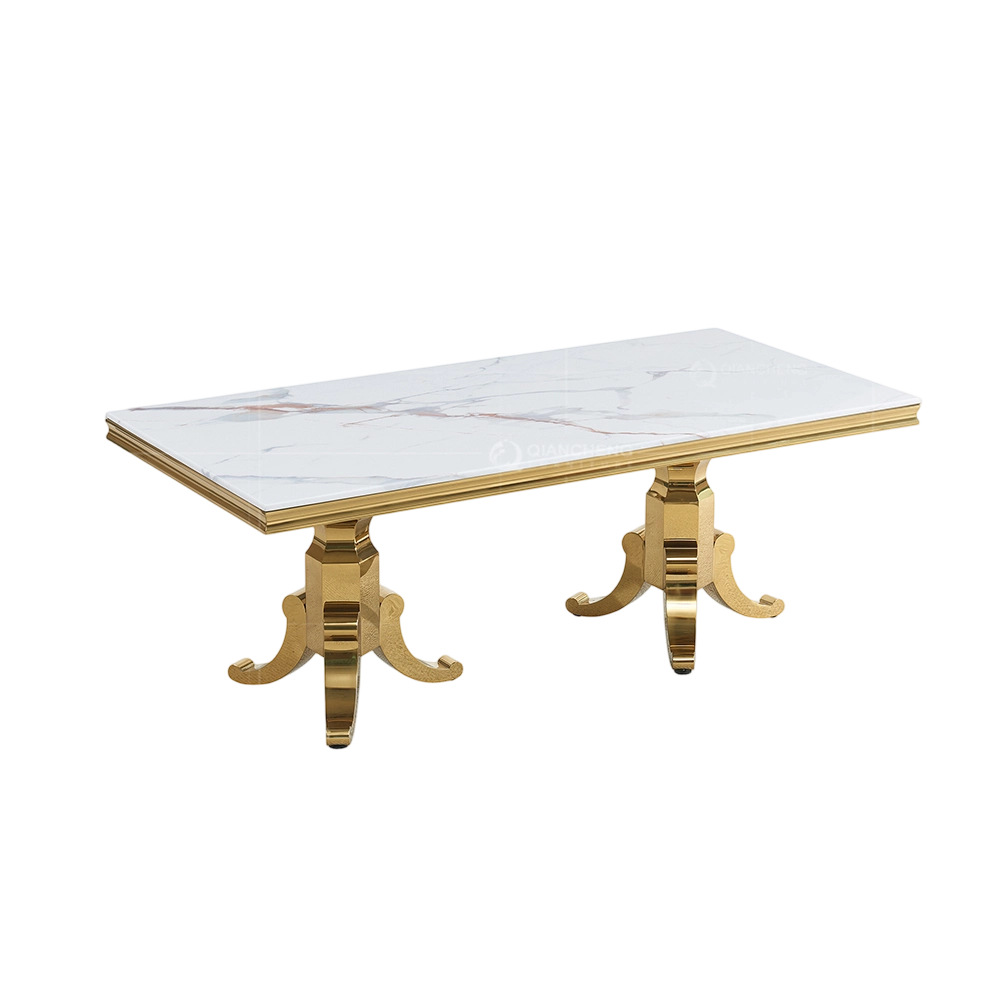 Mesa de comedor de mármol y acero inoxidable rectangular para restaurante