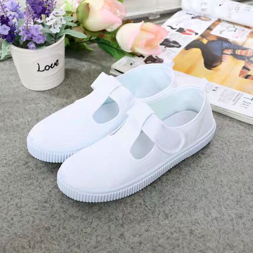 Spring and summer new Children's Performance White Shoes Canvas Shoes for Men and Women Same Style Pure White Indoor Kindergarten Comfortable and Breathable