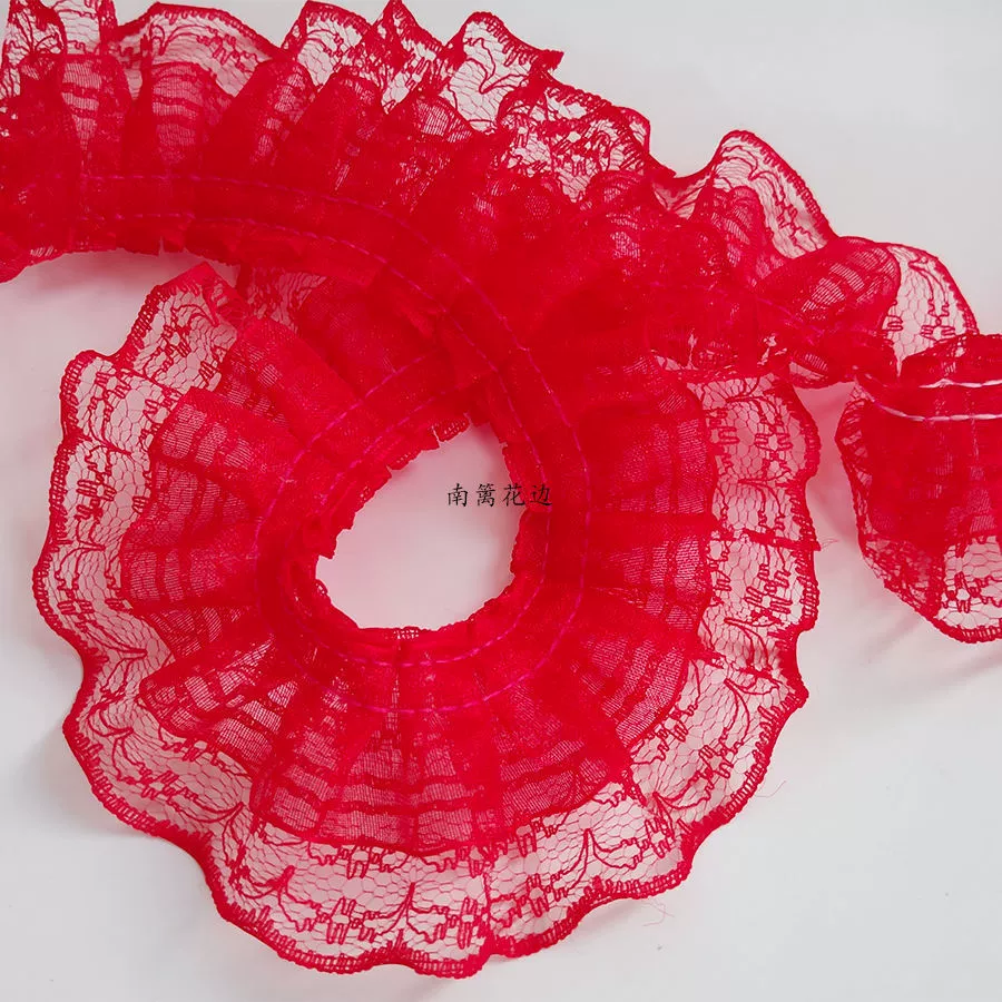 Dual‑layer ruffled lace trim, 4.5 cm wide, decorative sewing ribbon