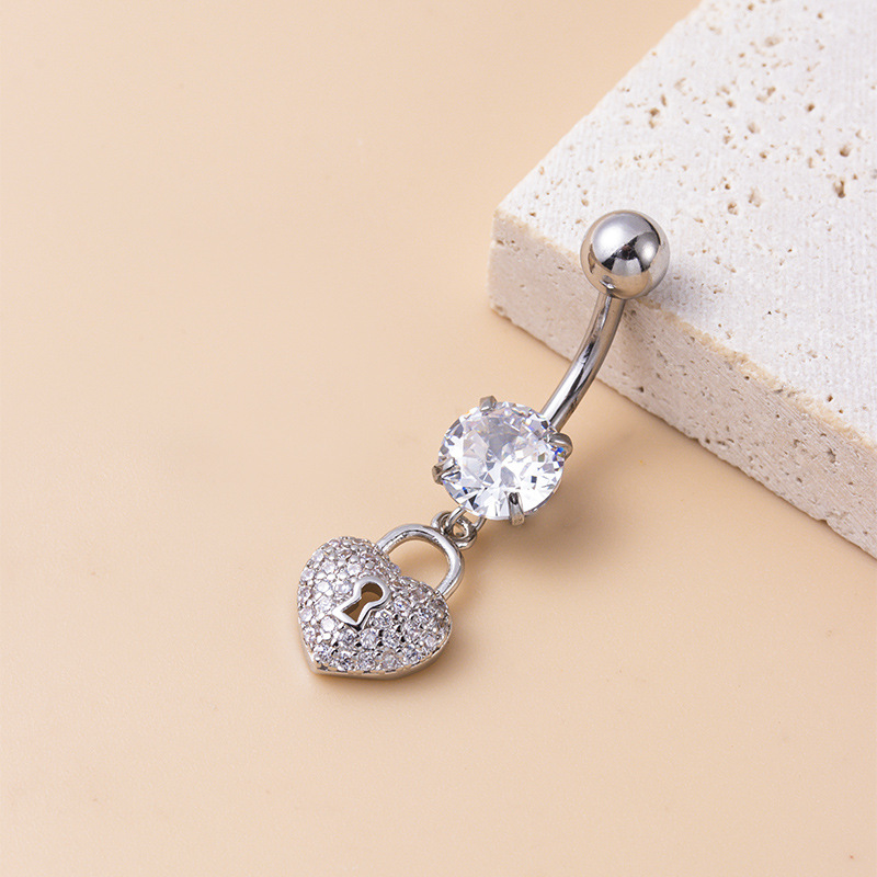 Fashion Heart Shape Crown Stainless Steel Copper Inlay Zircon Belly Ring 1 Piece