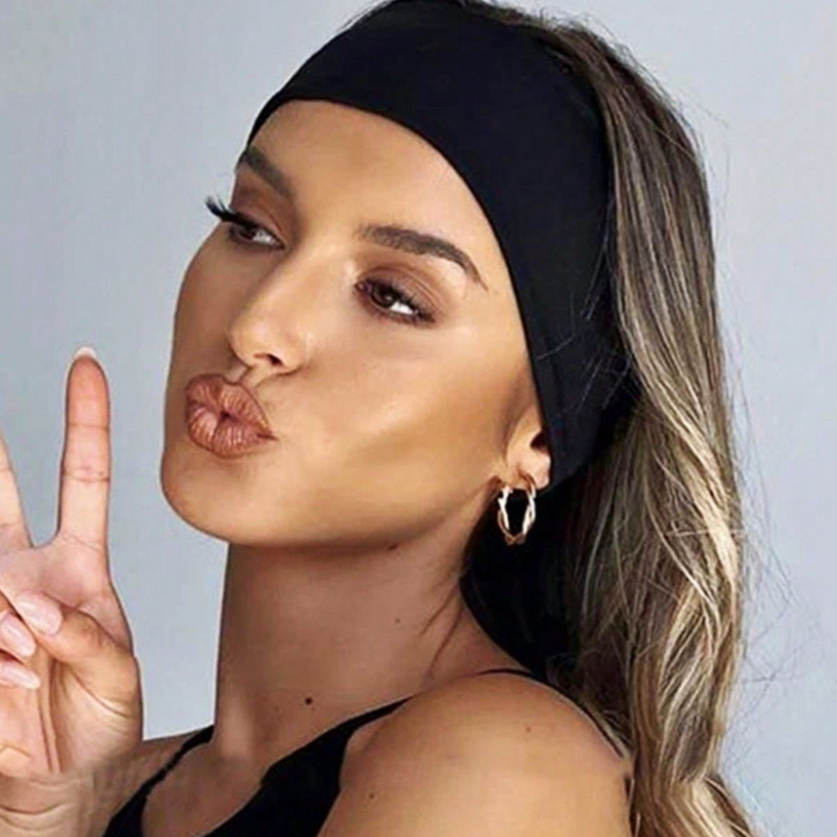 黑色跑步健身发带男 防滑发带宽厚运动头带瑜伽吸汗止汗纯色头巾