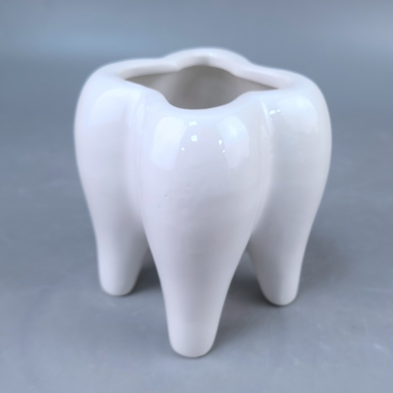 Personalidad creativa, forma de dientes divertidos, portalápices de cerámica, forma de dientes blancos, copa de cepillo de dientes, portalápices, adornos de almacenamiento