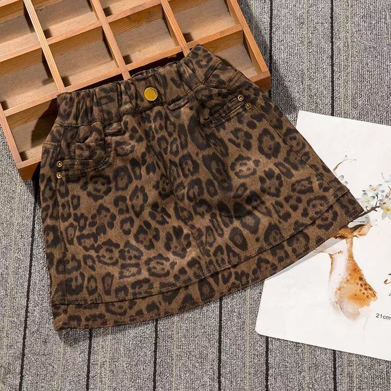 Gonna corta da bambina con stampa leopardata, alla moda, versatile, ideale per primavera e autunno, strato base, abbigliamento per bambine dai 3 ai 7 anni._voghion.com