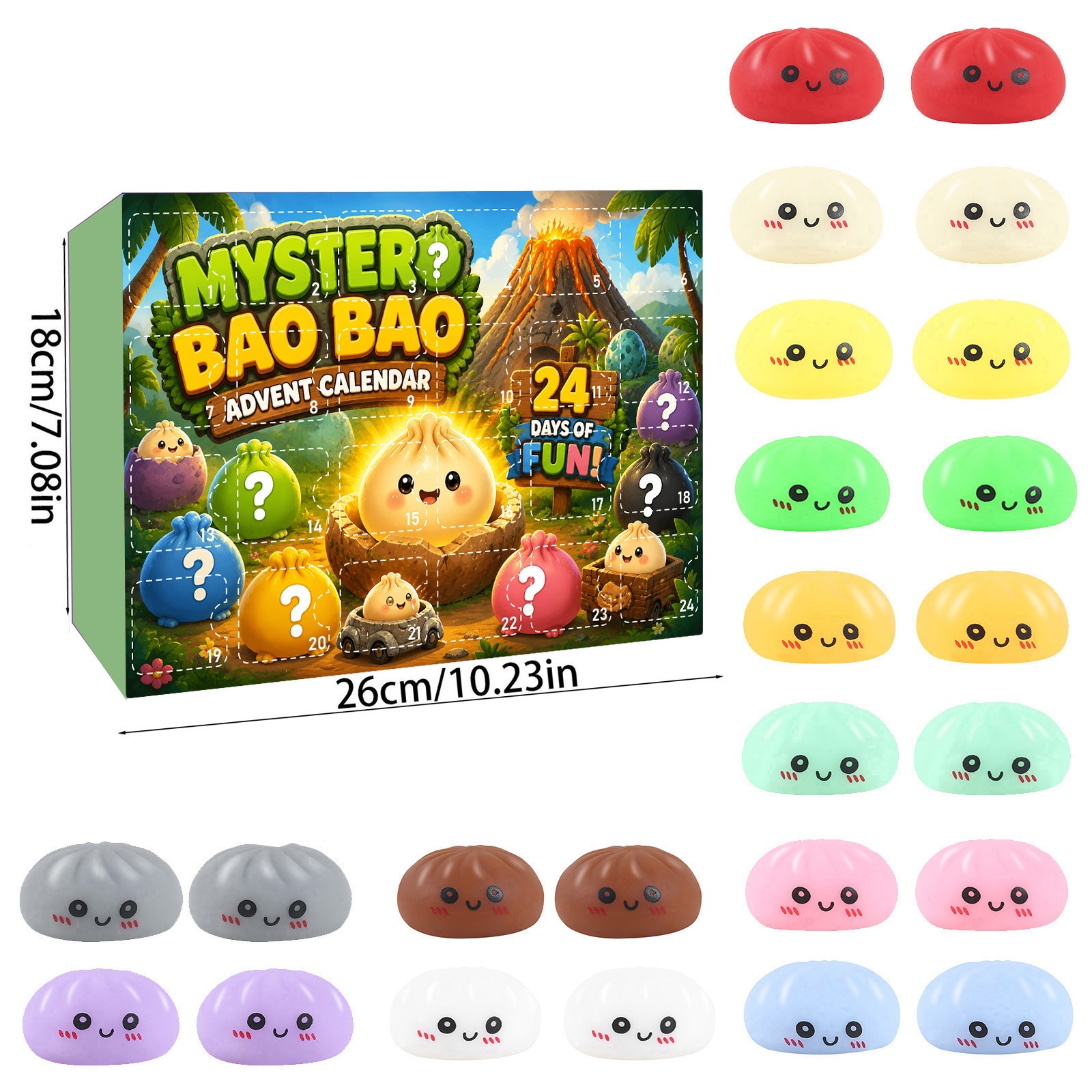 Cute Mini Bun Squishy Fidget Toy 24 días cuenta regresiva pan de dibujos animados pellizco pellizco Le caja ciega image 15