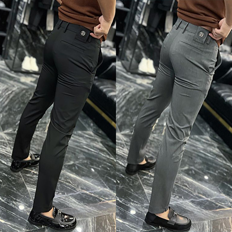 high quality Spring and Autumn New Casual Pants Men's European Business Pants with Split Leg Leg Small Trousers Slim-fit Joker Small Straight Leg Pants