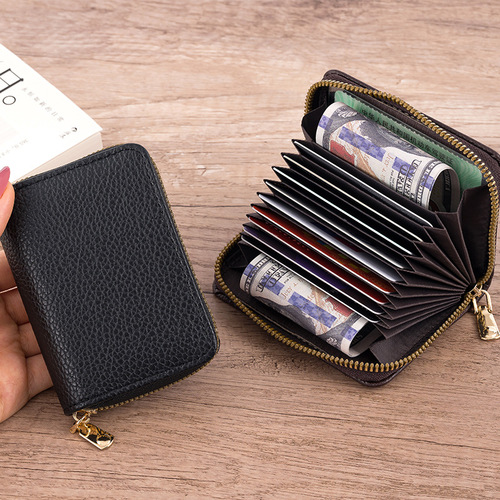 Foreign trade litchi pattern accordion card holder with multiple card slots and large capacity that can add RFID anti-theft card holder for women and men's card holder