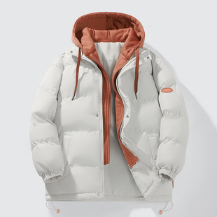 Couple's down Cotton Jacket, Unisex, Winter Thickened Faux Two-Piece Cotton Coat, Winter Outerwear, Loose Plus-Size Cotton-Padded Jacket