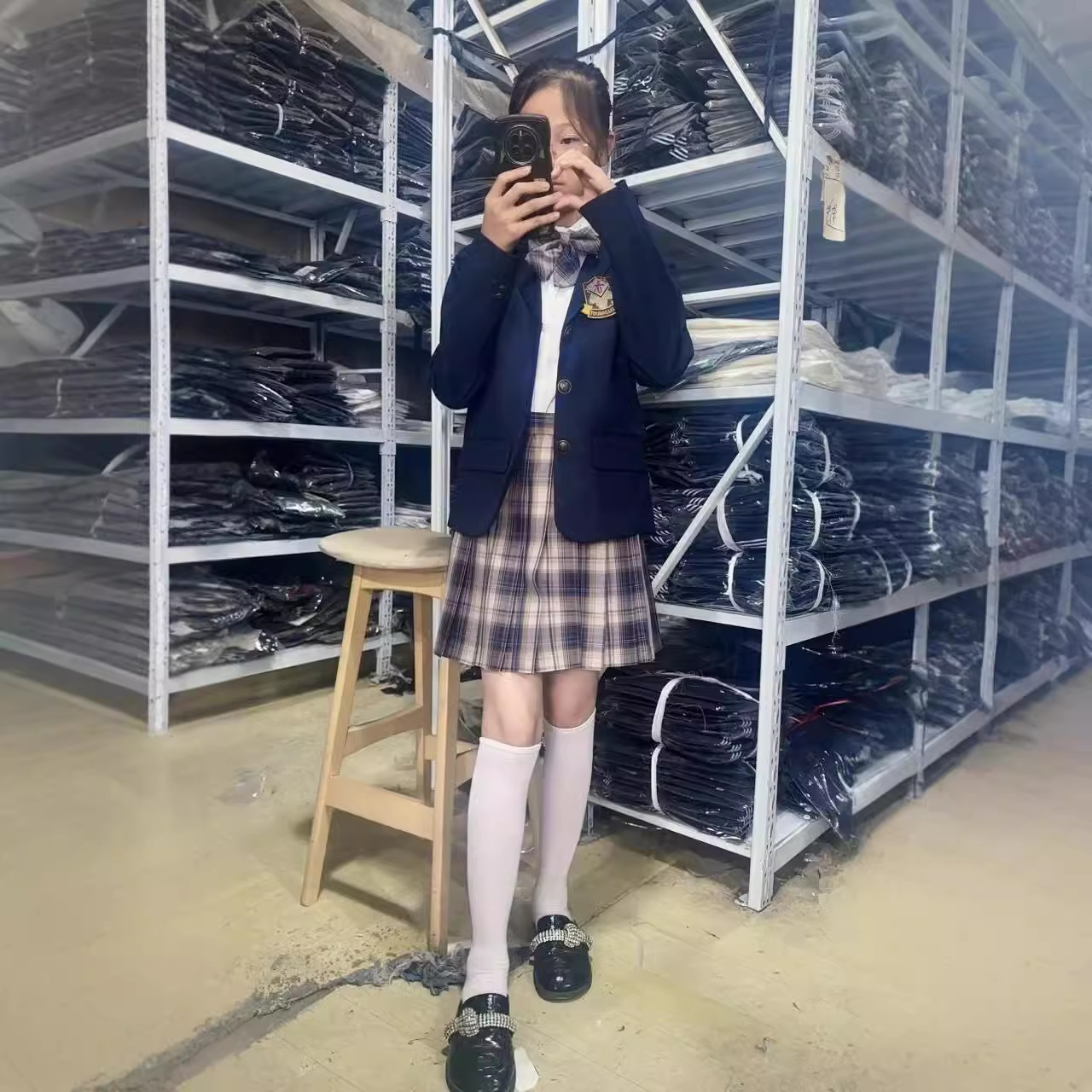 원래 JK 유니폼 곰 격자 무늬 스커트 정장 재킷 봄, 가을 대학 스타일 캠퍼스 작은 남자 정장