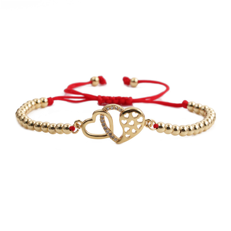 Fashion golden zircon double heart adjustable bracelet