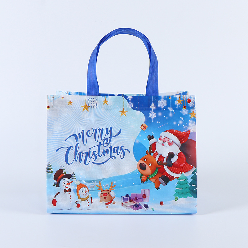 Bolso de Navidad de punto transfronterizo, bolsa de embalaje de regalo, bolsa no tejida laminada en caliente plegable portátil personalizada