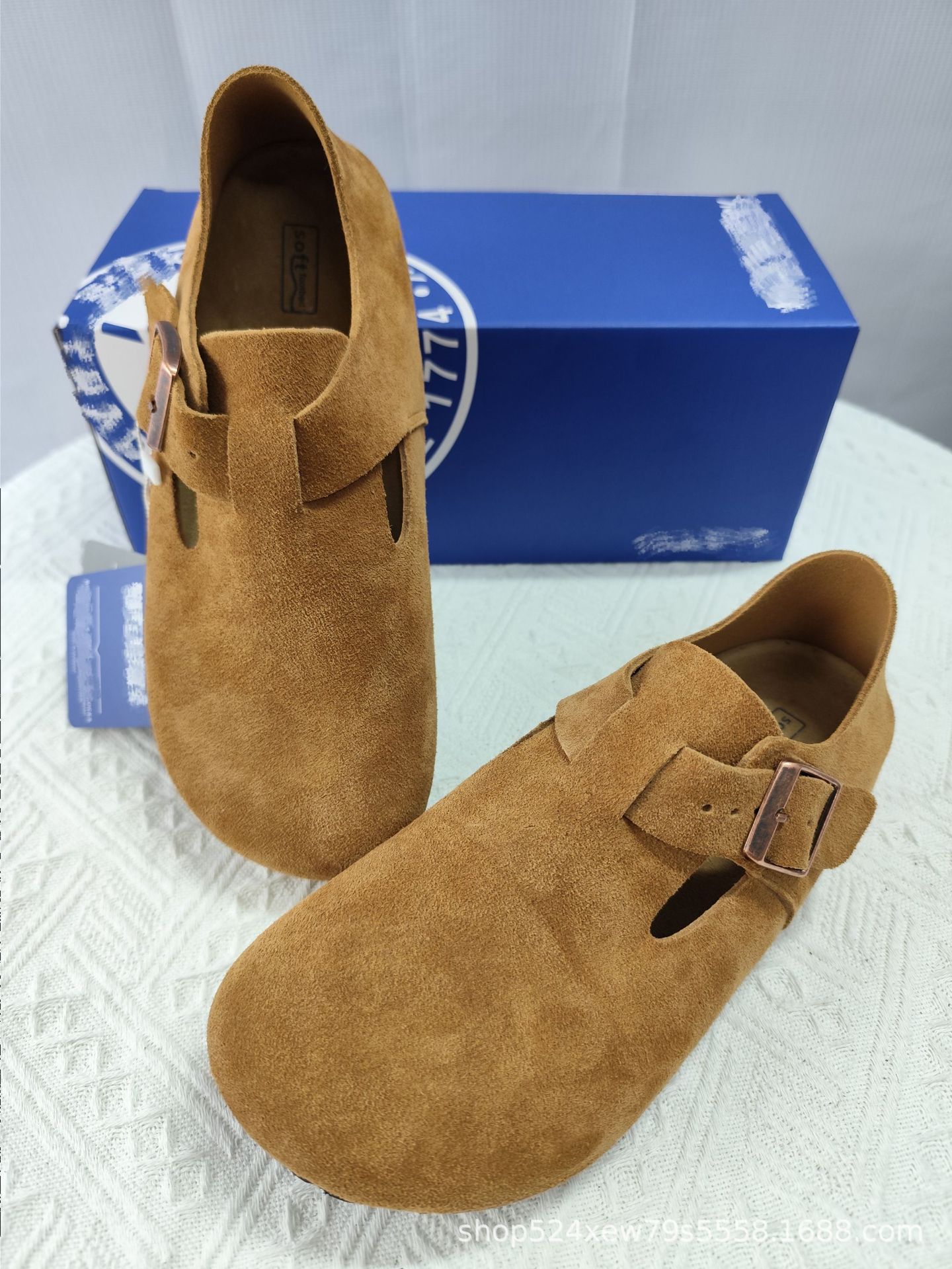 All-inclusive Birkenstock shoe condition Sanxi leather cork thick sole inside elevation Boken shoes men's and women's single shoe bean shoes