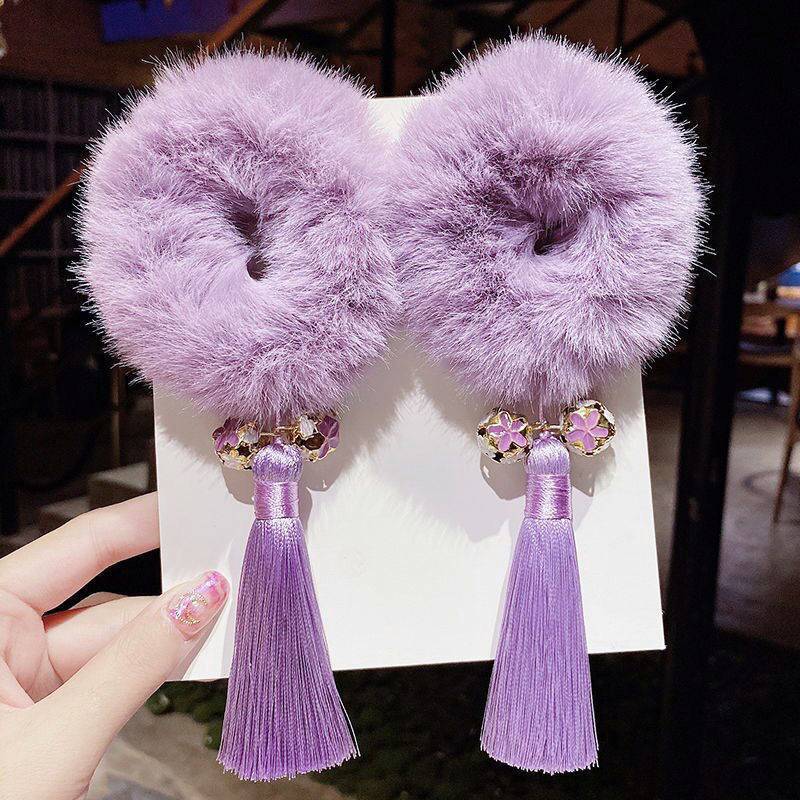 Banda de pelo estilo chino brillante rojo Año Nuevo festivo pelo cuerda felpa borla diadema niños Año Nuevo saludo tocado princesa pelo accesorios