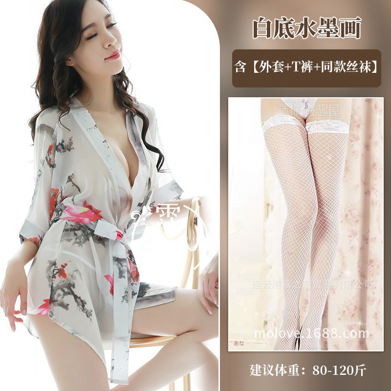 흰색 배경 수묵화 + 흰색 망사 스타킹