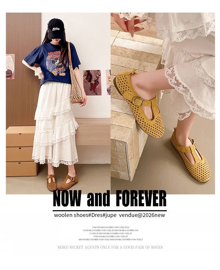 French-style Mary Jane For Women, 2026 Summer Collection, Round Toe, Shallow Cut, Hollowed-out, Breathable, Comfortable,_vogvips.com