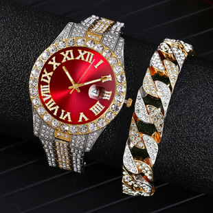 Quartz steel belt, watch, bracelet hip-hop style, set