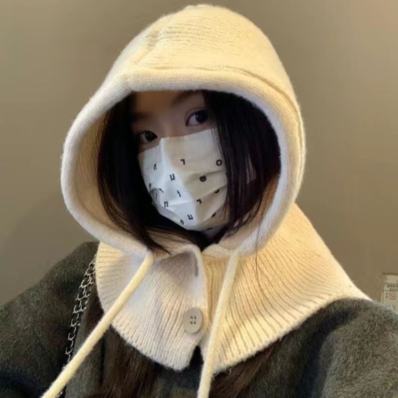 Korean Style Balaclava Women's Autumn and Winter Warm Hat Neck Scarf Neck Protector Integrated Ear Protection Wool Knitted Hat Korean Style Balaclava Women's Autumn and Winter Warm Hat Neck Scarf Neck Protector Integrated Ear Protection Wool Knitted Hat