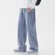 Japanese-style Drawstring Light-colored Jeans Men's Loose-fit Waist Straight Trendy Wide-leg Casual Long Pants for Men
